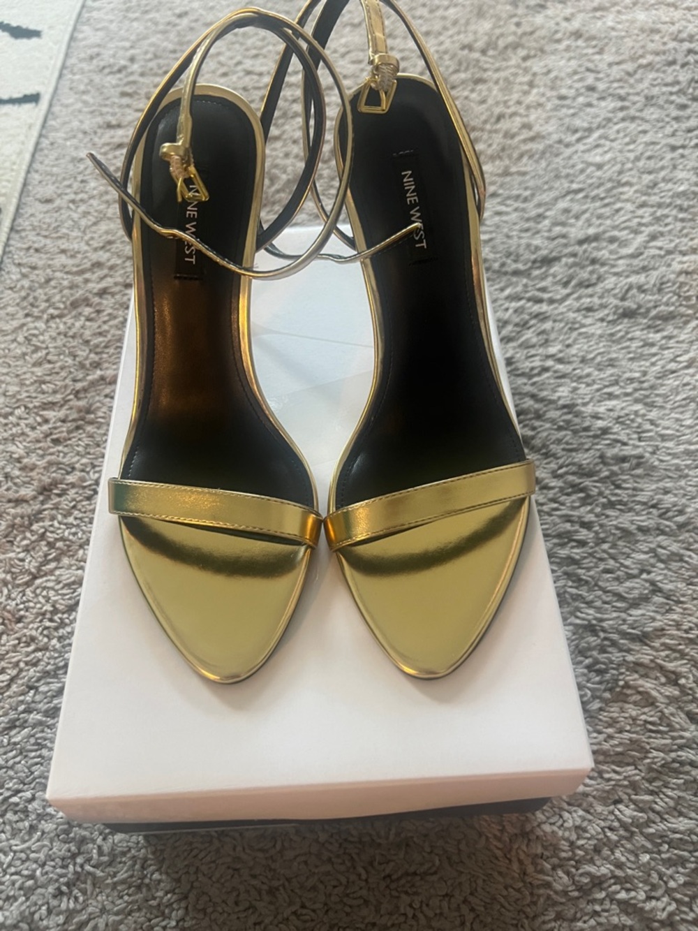 Nine West Metallic Gold Ankle-Strap Pointed Sandals